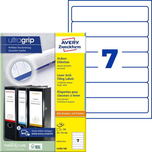 Rugetiket Avery smal 38x192mm zelfklevend wit 100 vel – foto 2