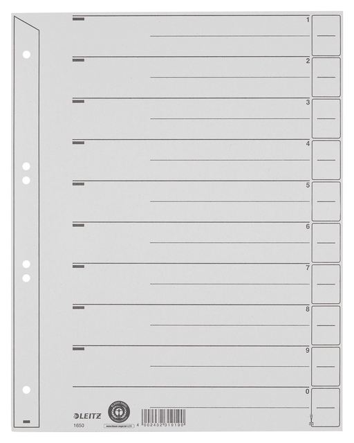 Scheidingsbladen Leitz A4 karton 200gr 6-gaats grijs 100 stuks