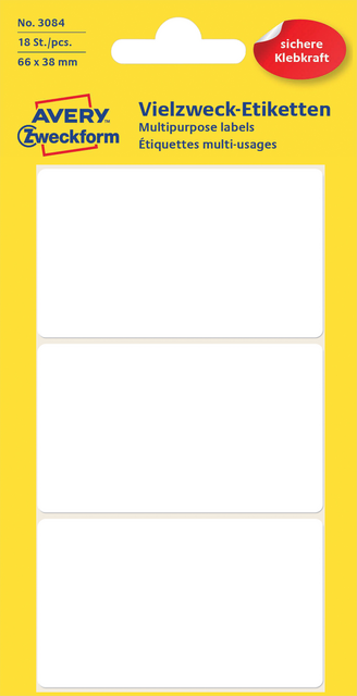 Etiket Avery Zweckform 3084 66x38mm wit 18 etiketten