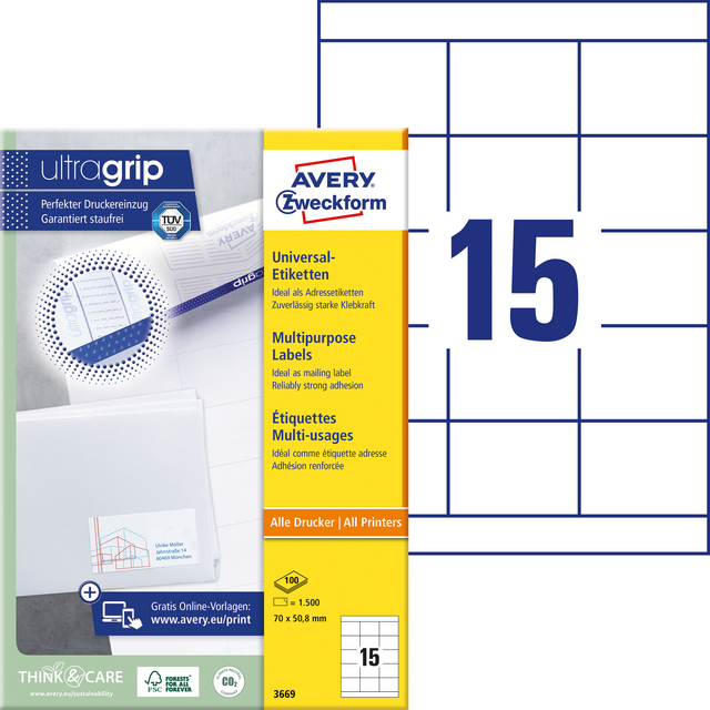Etiket Avery 3669 70x50.8mm wit 1500 stuks – foto 2