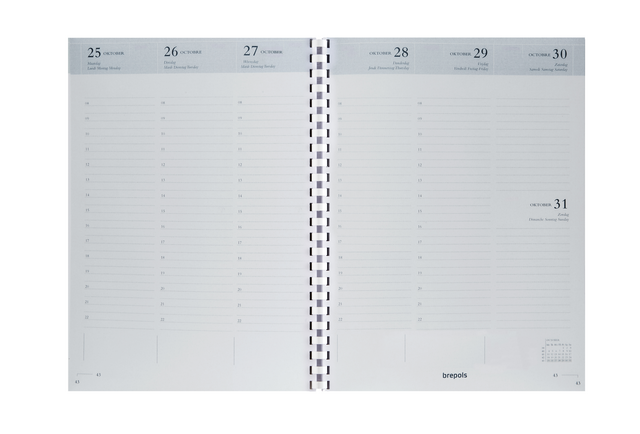 Agendavulling 2027 Brepols Timing 7dagen/2pagina's spiraal wit