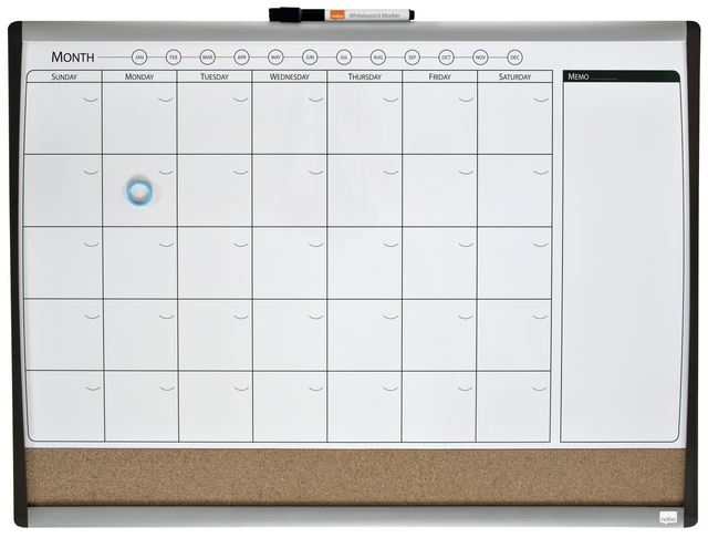 Whiteboard Nobo magnetische planner met prikbord van kurk 58,5x43cm