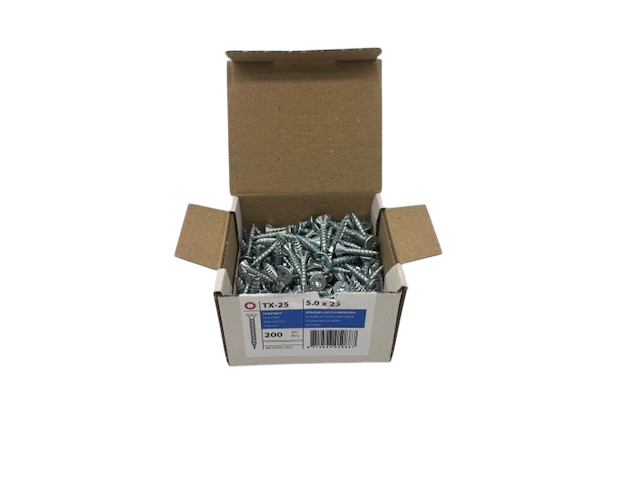 Spaanplaatschroeven platkop 5.0x TX-25 staal gehard verzinkt vke:200 (Lengtes)