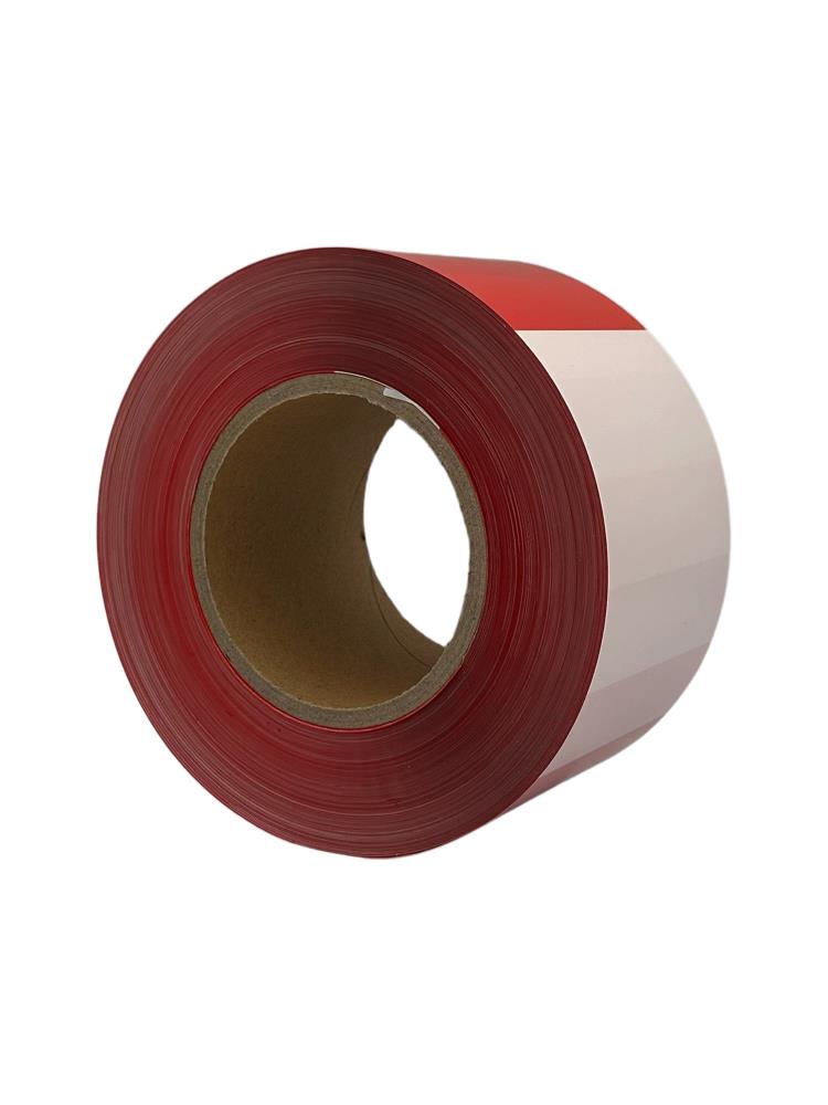 Afzetlint rood/wit, 75mmx500m, in afrolkarton