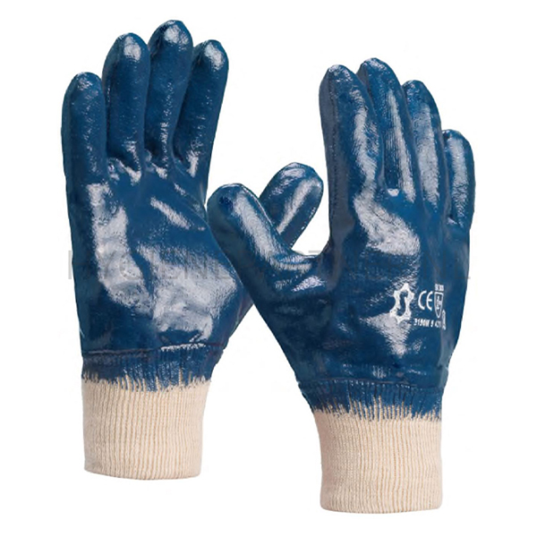Werkhandschoen Nitril, gesloten rug, tricot boord, blauw maat 10