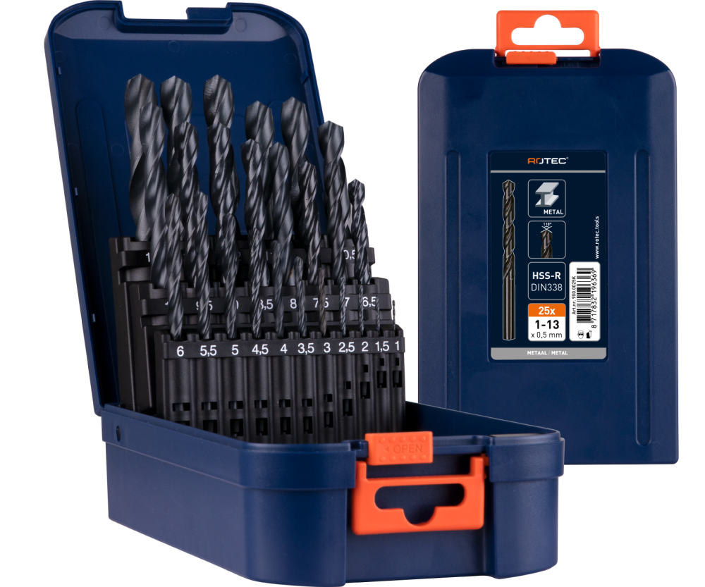 Spiraalborenset '100', DIN 338, type N, 25-dlg, ø1-13