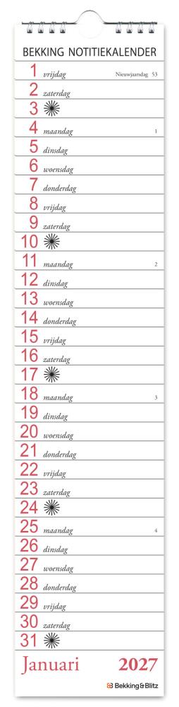 Bekking notitie kalender 2027
