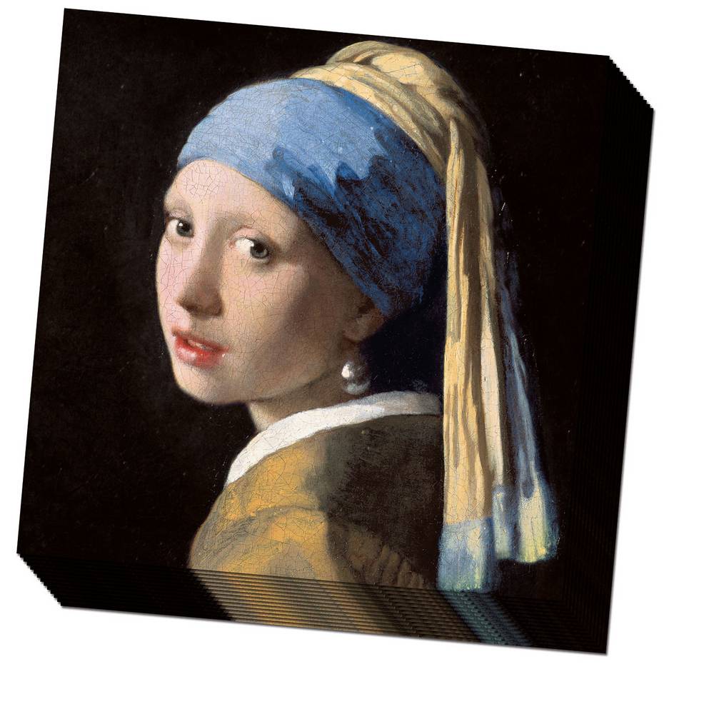 Servetten: Meisje met de parel - Girl with the Pearl Earring, Vermeer, black